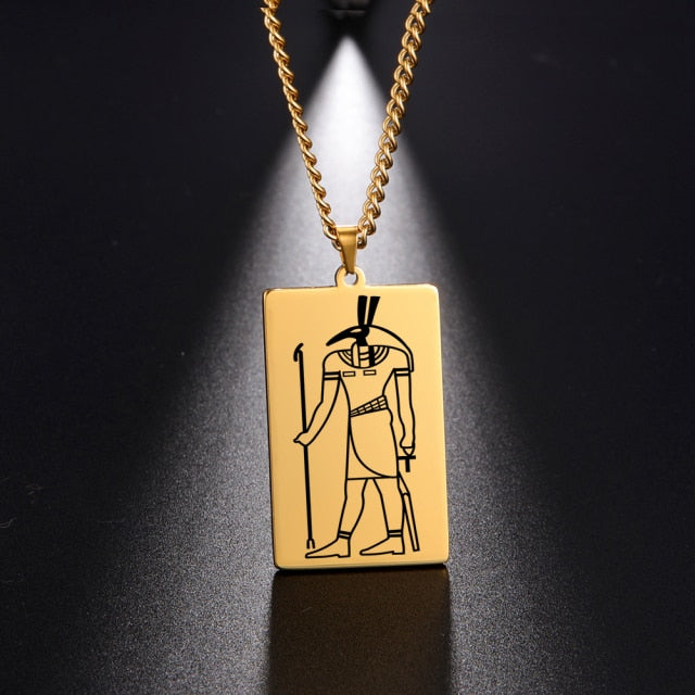 Gold Plated 15 Egyptian God Talisman Pendant Men Women Necklace Egypt God of Magic Wisdom Thoth Ibis-head Amulet Jewelry Gifts