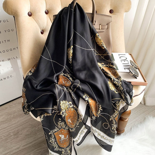 180*90cm Designer Silk Scarf Foulard Bandana Long Lrage Shawl Wrap Lady Hijab muffler women female beach sunscreen pareo fashion