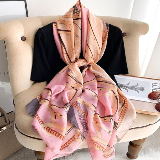 180*90cm Designer Silk Scarf Foulard Bandana Long Lrage Shawl Wrap Lady Hijab muffler women female beach sunscreen pareo fashion