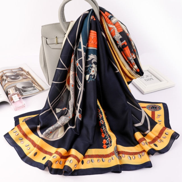 180*90cm Designer Silk Scarf Foulard Bandana Long Lrage Shawl Wrap Lady Hijab muffler women female beach sunscreen pareo fashion