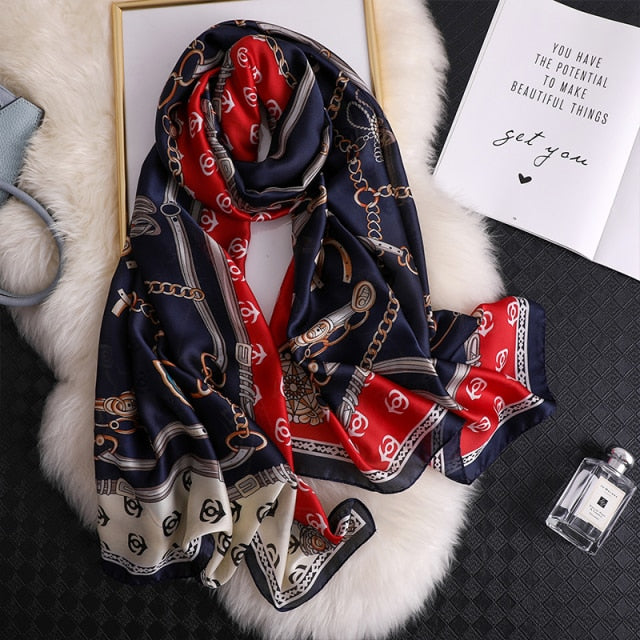 180*90cm Designer Silk Scarf Foulard Bandana Long Lrage Shawl Wrap Lady Hijab muffler women female beach sunscreen pareo fashion