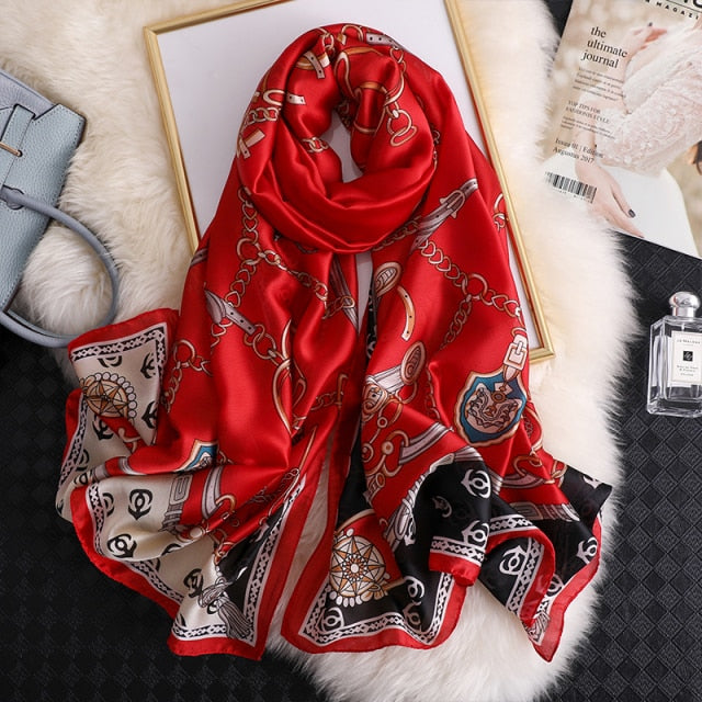 180*90cm Designer Silk Scarf Foulard Bandana Long Lrage Shawl Wrap Lady Hijab muffler women female beach sunscreen pareo fashion