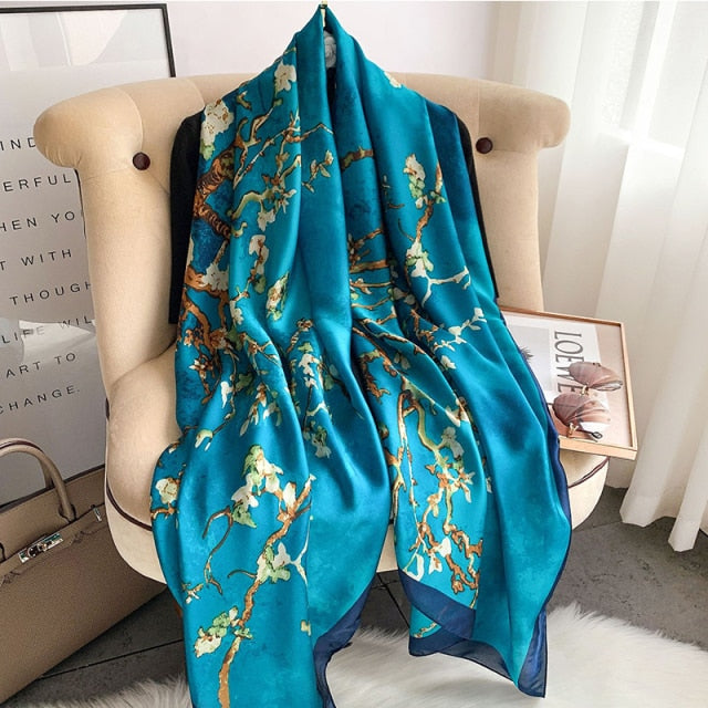 180*90cm Designer Silk Scarf Foulard Bandana Long Lrage Shawl Wrap Lady Hijab muffler women female beach sunscreen pareo fashion