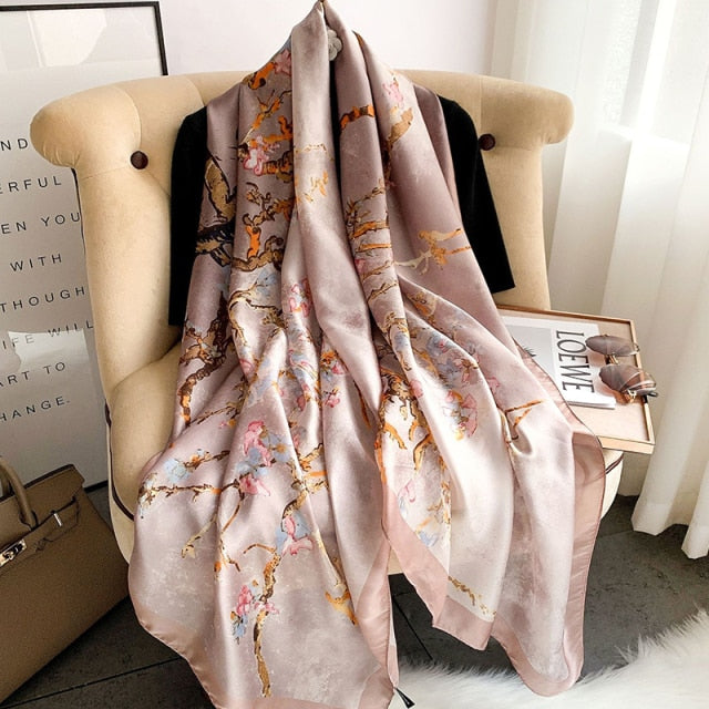 180*90cm Designer Silk Scarf Foulard Bandana Long Lrage Shawl Wrap Lady Hijab muffler women female beach sunscreen pareo fashion