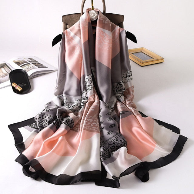 180*90cm Designer Silk Scarf Foulard Bandana Long Lrage Shawl Wrap Lady Hijab muffler women female beach sunscreen pareo fashion