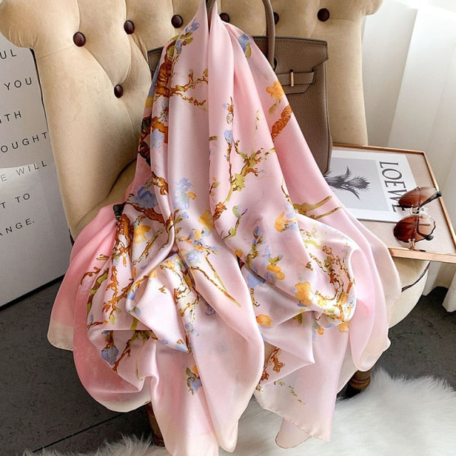 180*90cm Designer Silk Scarf Foulard Bandana Long Lrage Shawl Wrap Lady Hijab muffler women female beach sunscreen pareo fashion