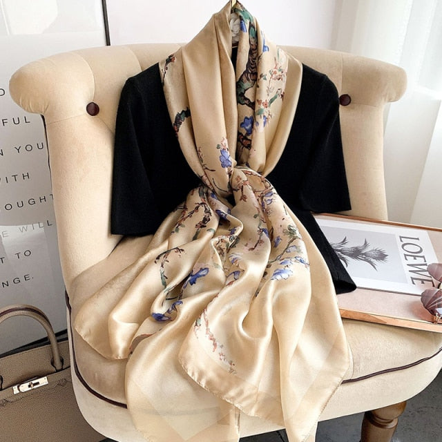 180*90cm Designer Silk Scarf Foulard Bandana Long Lrage Shawl Wrap Lady Hijab muffler women female beach sunscreen pareo fashion