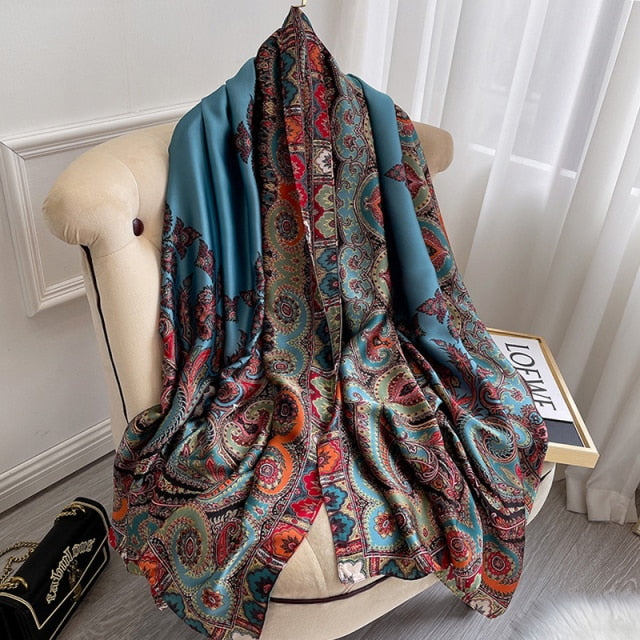 180*90cm Designer Silk Scarf Foulard Bandana Long Lrage Shawl Wrap Lady Hijab muffler women female beach sunscreen pareo fashion