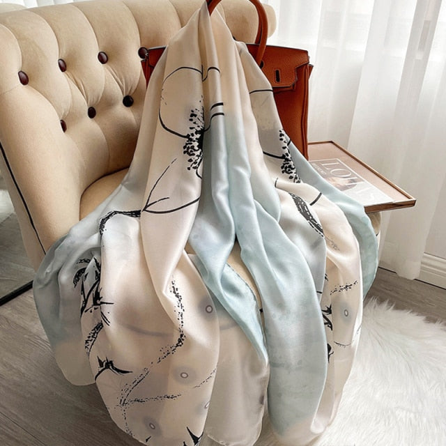 180*90cm Designer Silk Scarf Foulard Bandana Long Lrage Shawl Wrap Lady Hijab muffler women female beach sunscreen pareo fashion