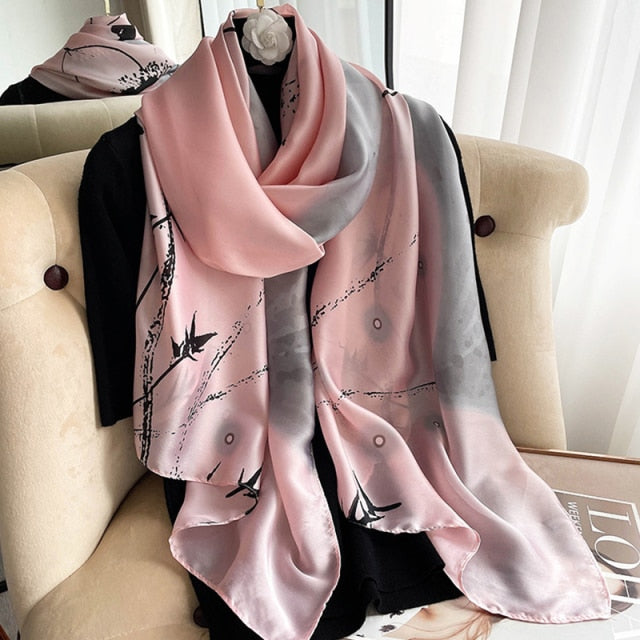 180*90cm Designer Silk Scarf Foulard Bandana Long Lrage Shawl Wrap Lady Hijab muffler women female beach sunscreen pareo fashion