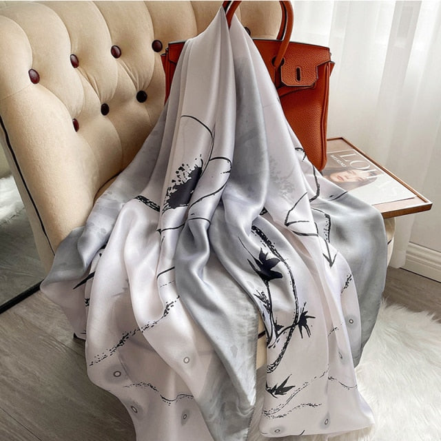 180*90cm Designer Silk Scarf Foulard Bandana Long Lrage Shawl Wrap Lady Hijab muffler women female beach sunscreen pareo fashion