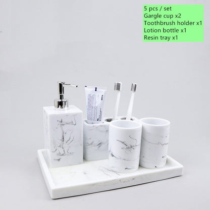 Light luxury Marble Stripe Resin Wash Set Soap Dispenser Gargle Cup Toothbrush Holder Soap Dish Bathroom Bath Supplies