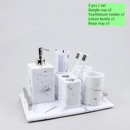 Light luxury Marble Stripe Resin Wash Set Soap Dispenser Gargle Cup Toothbrush Holder Soap Dish Bathroom Bath Supplies