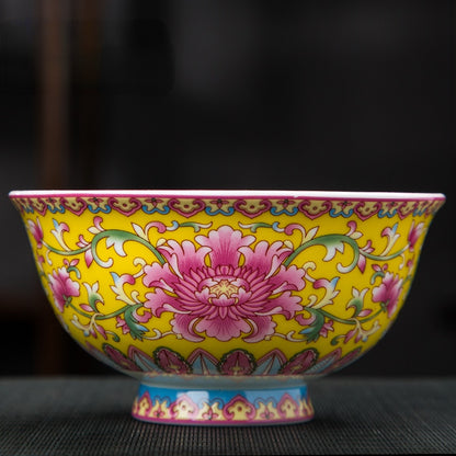 Jingdezhen enamel ceramic bowl Chinese tableware bone china rice bowl Handmade beautiful flower pattern Porcelain bowl gift