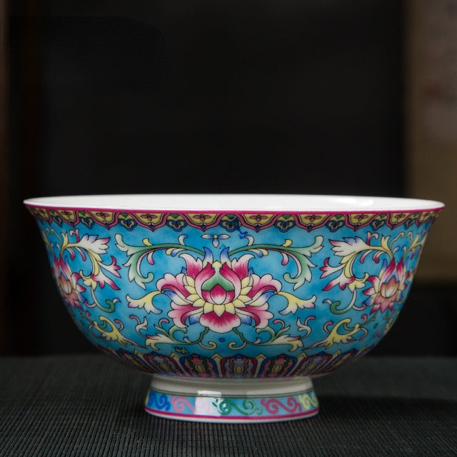 Jingdezhen enamel ceramic bowl Chinese tableware bone china rice bowl Handmade beautiful flower pattern Porcelain bowl gift