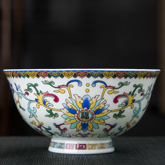 Jingdezhen enamel ceramic bowl Chinese tableware bone china rice bowl Handmade beautiful flower pattern Porcelain bowl gift