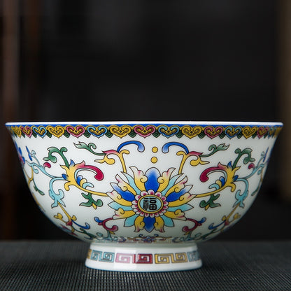 Jingdezhen enamel ceramic bowl Chinese tableware bone china rice bowl Handmade beautiful flower pattern Porcelain bowl gift