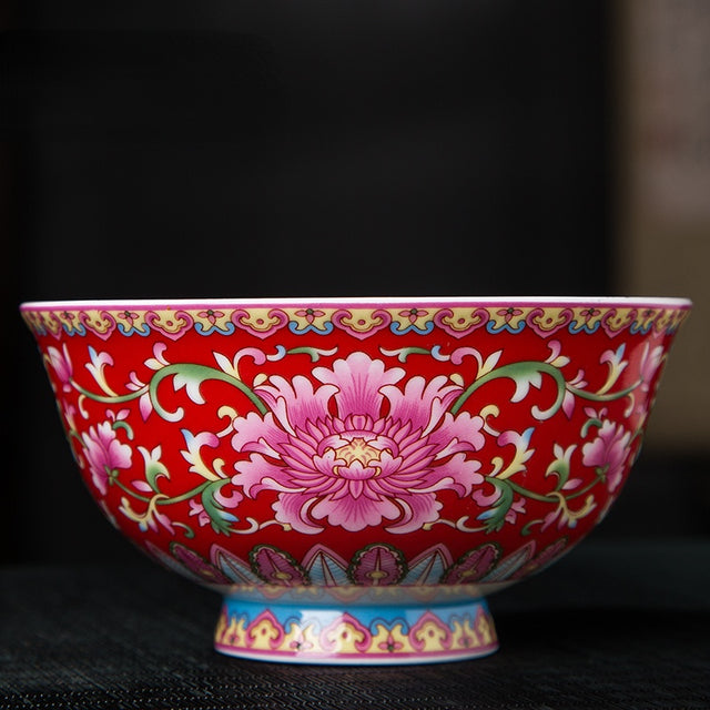 Jingdezhen enamel ceramic bowl Chinese tableware bone china rice bowl Handmade beautiful flower pattern Porcelain bowl gift