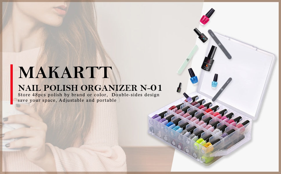 MAKARTT Universal Clear Nail Polish Organizer Holder for 48 Bottles with Adjustable Compartments Nail Polish Case