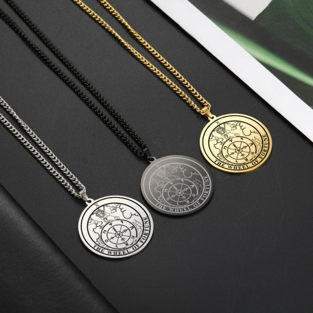 LIKGREAT Vintage Round Tarot Card Necklace The Major Arcana Pagan Astrology Amulet Pendants Aesthetic Stainless Steel Jewelry