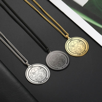 LIKGREAT Vintage Round Tarot Card Necklace The Major Arcana Pagan Astrology Amulet Pendants Aesthetic Stainless Steel Jewelry