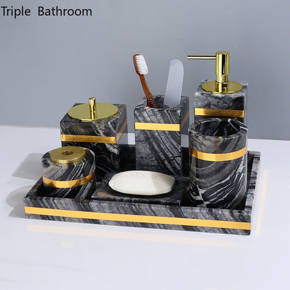 Nordic Bathroom Kit Marble Liquid Soap Dispenser Toothbrush Holder Mouth Cup Cotton Swab Box Soap Dish Tissue Box Washing Tools