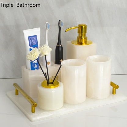 Nordic Bathroom Toiletry Set Natural Marble Liquid Soap Dispenser Mouth Cup Cotton Swab Box Soap Dish Tray Washing Tools