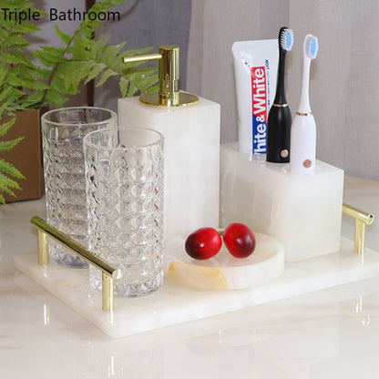 Nordic Bathroom Toiletry Set Natural Marble Liquid Soap Dispenser Mouth Cup Cotton Swab Box Soap Dish Tray Washing Tools