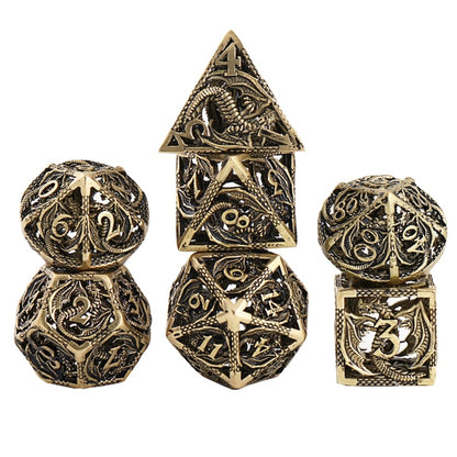 7pcs Pure Copper Hollow Metal Dice Set D&D Metal Polyhedral Dice Set for DND Dungeons and Dragons Role Playing Games