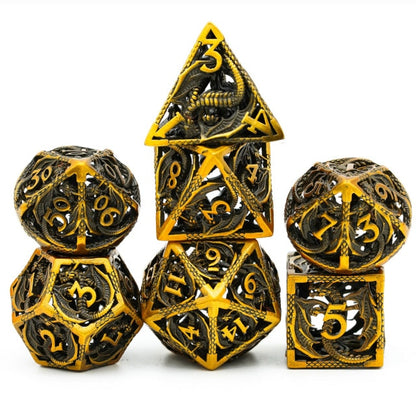 7pcs Pure Copper Hollow Metal Dice Set D&D Metal Polyhedral Dice Set for DND Dungeons and Dragons Role Playing Games