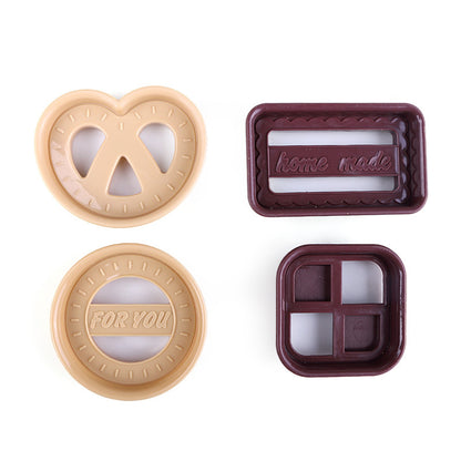 4Pcs/Set Circle / Square / Rectangle / Heart-shaped Design Sugar Danish Cookies Molds Craft Plunger Biscuits Cake Cutter Tools