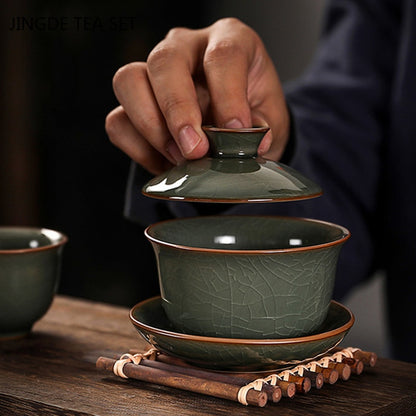 Traditional Ice Cracked Ceramics Gaiwan Home Teacup Travel Tea Bowl Chinese Teaware Accessories Drinkware Personal Cup 140ml