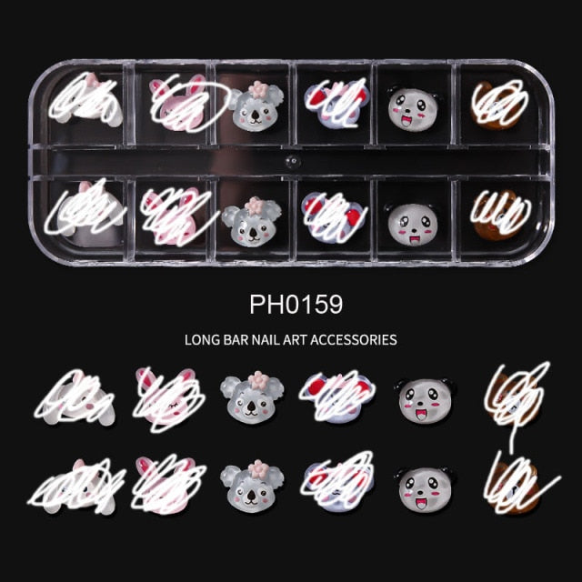 12pcs/1Bar Cartoon POP Girls Accessories Kawaii 13*4.5cm Rabbit/Bear/Duck Ice-Cream Child Ornaments 3D Nail Decorations PH7-11mm