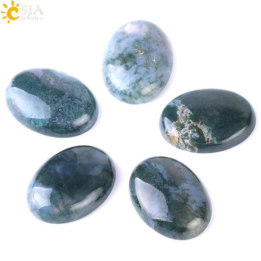 CSJA 1PC Moss Grass Agates Natural Stone Cabochon Unique Color Loose Green Bead Fit DIY Making Charms Jewelry Ring Bracelet F509