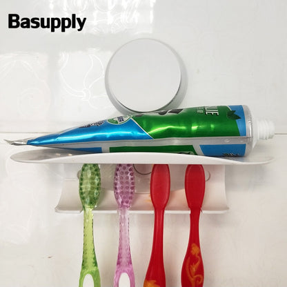 Basupply 1Pc 2018 Toothbrush Holder Toothpaste Holder 4 Toothbrush Holder Wall Mount Stand Sucker Rack Bathroom Accessories