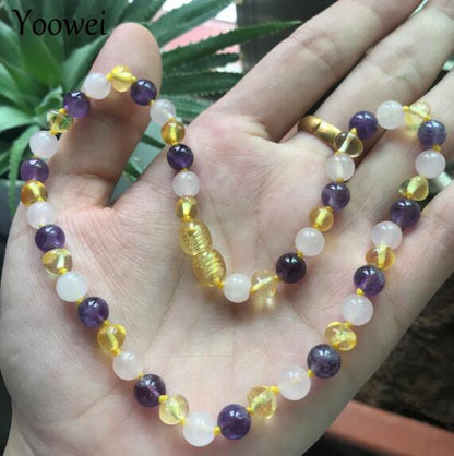 Yoowei 9 Colors Baltic Amber Necklace Wholesale Baby Adult Natural Amethyst Quartz 6mm Gemstone Amber Bracelet Jewelry Supplier