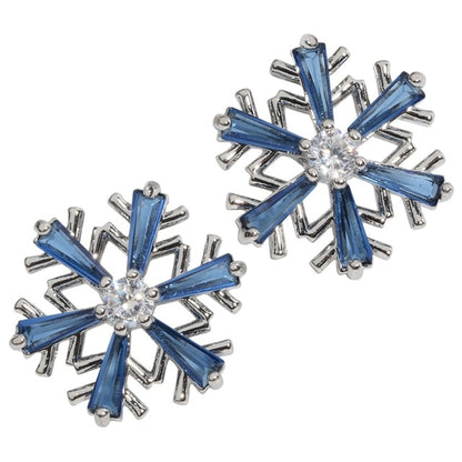 Snowflake Stud Earrings CZ Cubic Zirconia Blue White Pink Purple Christmas Holidays Decorations Gifts for Women Jewelry WE03