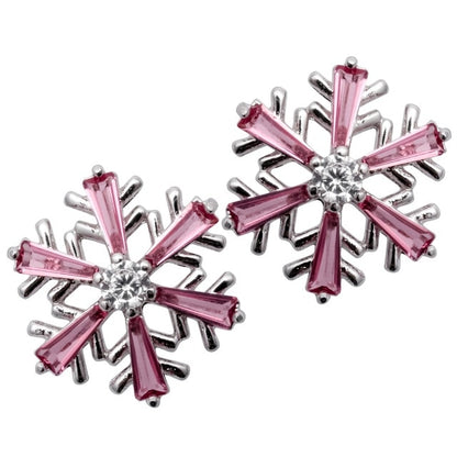 Snowflake Stud Earrings CZ Cubic Zirconia Blue White Pink Purple Christmas Holidays Decorations Gifts for Women Jewelry WE03