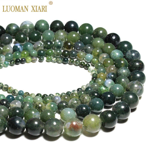 Wholesale Moss Grass Agat Natural Stone Round Loose Green Beads For jewelry Making 4/6/8/10/12 MM DIY Bracelet Strand 15.5''