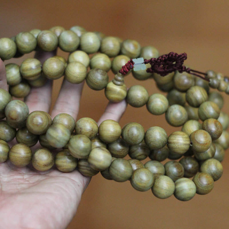 BRO625 Natural Green Sandalwood Beads Necklace 12mm for Man Buddhist 108 Beads Meditation Prayer Malas Rosary Fragrant Verawood