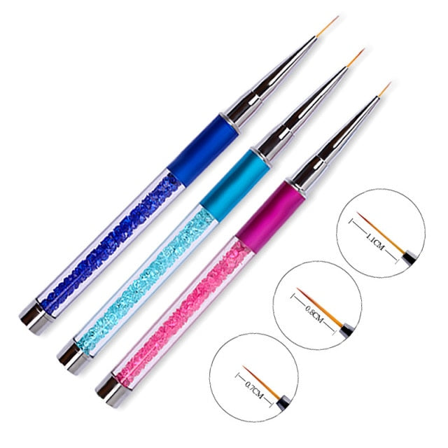 3pcs/lot Sequins Nail Art Brush Drawing Painting Carving Pen Design Manicure Tool 7/9/11mm Acrylic Liner UV Gel Decoration Tools